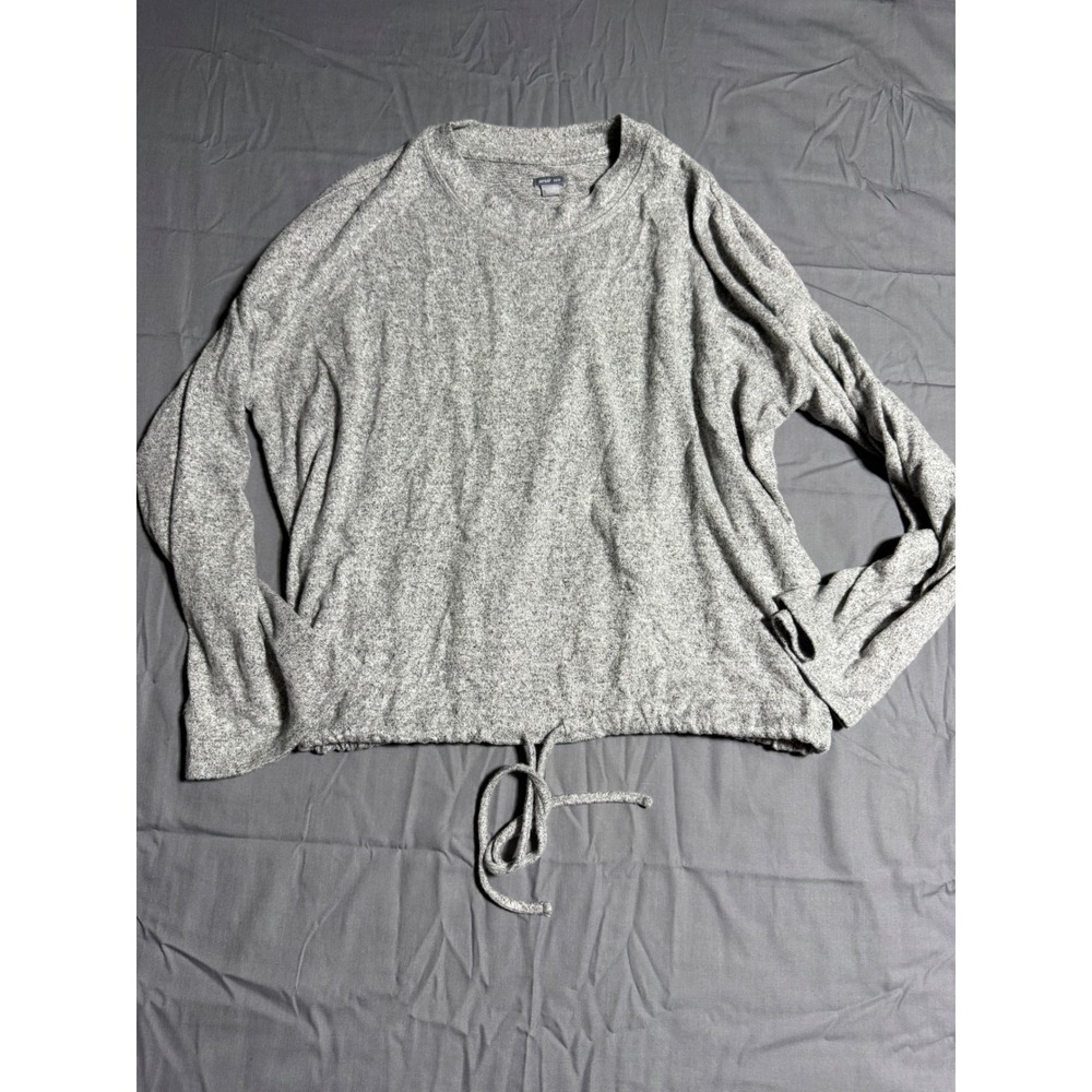 Aerie Pullover Top Women XS Grey Good Drawstring Hem Long Sleeve Heathered Knit